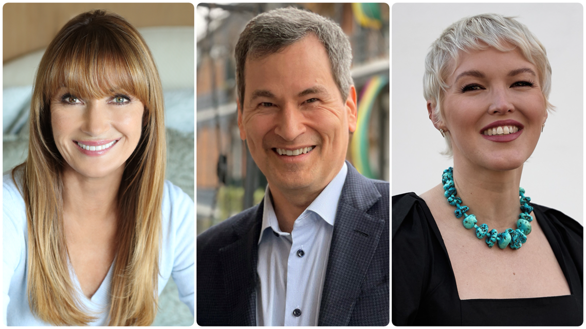 Jane Seymour (left), David Pogue (center), Ashley Campbell (right)
